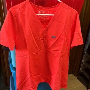 Figs V-Neck Scrub Top in Red